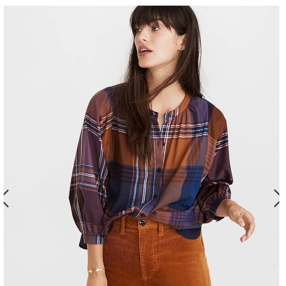 MADEWELL XS Plaid Peasant Top